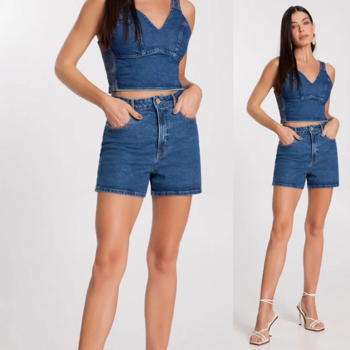 Conjunto top e short jeans Lunender